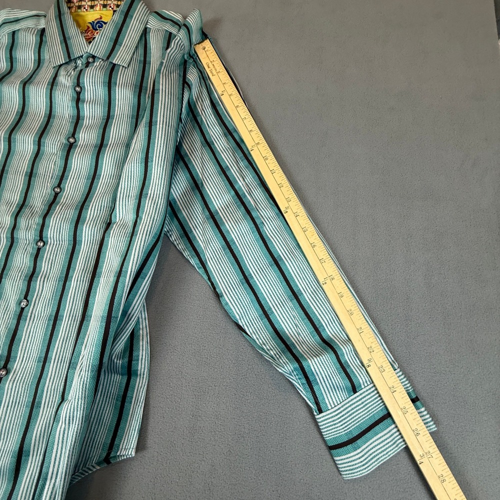 Robert Graham Shirt Mens 2XL Teal Stripe Silk Trim NWOT Knowledge Wisdom Truth - Picture 9 of 16